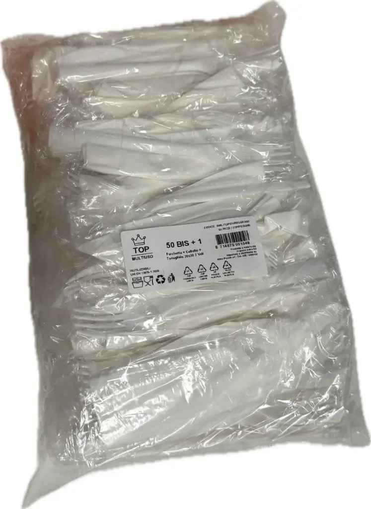 [BIS.PP.TOP.B.50] BIS POSATE TOP BIANCHE RIUTILIZZABILI IN PP + TOVAGLIOLO 2 VELI 