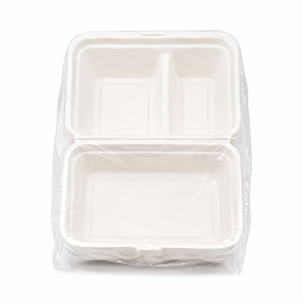 [BOX.B.2S.B.50] CONTENITORI PASTO BISCOMPARTO BIO CON COPERCHIO DA CM 26X15.5 