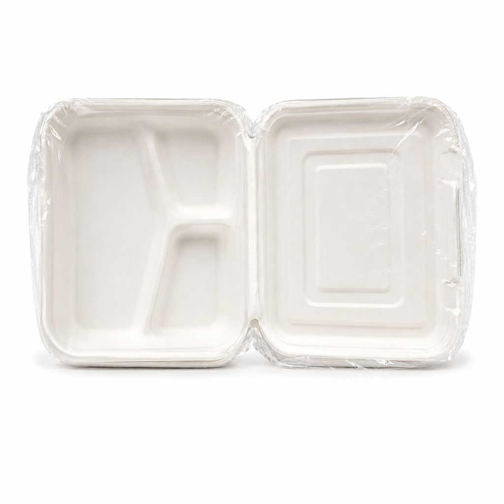 CONTENITORI PASTO TRISCOMPARTO BIO CON COPERCHIO DA CM 26X26 