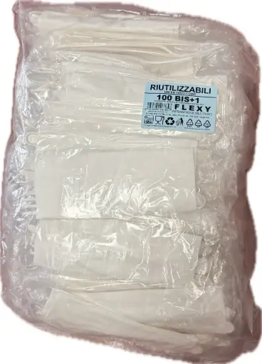 [BIS.PP.FLE.B.100] BIS POSATE FLEXY BIANCHE RIUTILIZZABILI IN PP + TOVAGLIOLO 2 VELI 